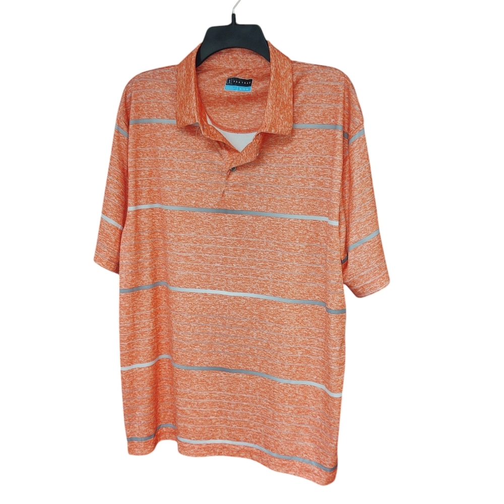 EUC PGA Tour Men's Polo in Coral With Silver Stripes Size  XL